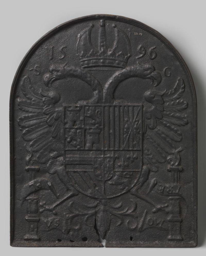 Grabado de un escudo heráldico con el emblema de Karel V de un artista desconocido