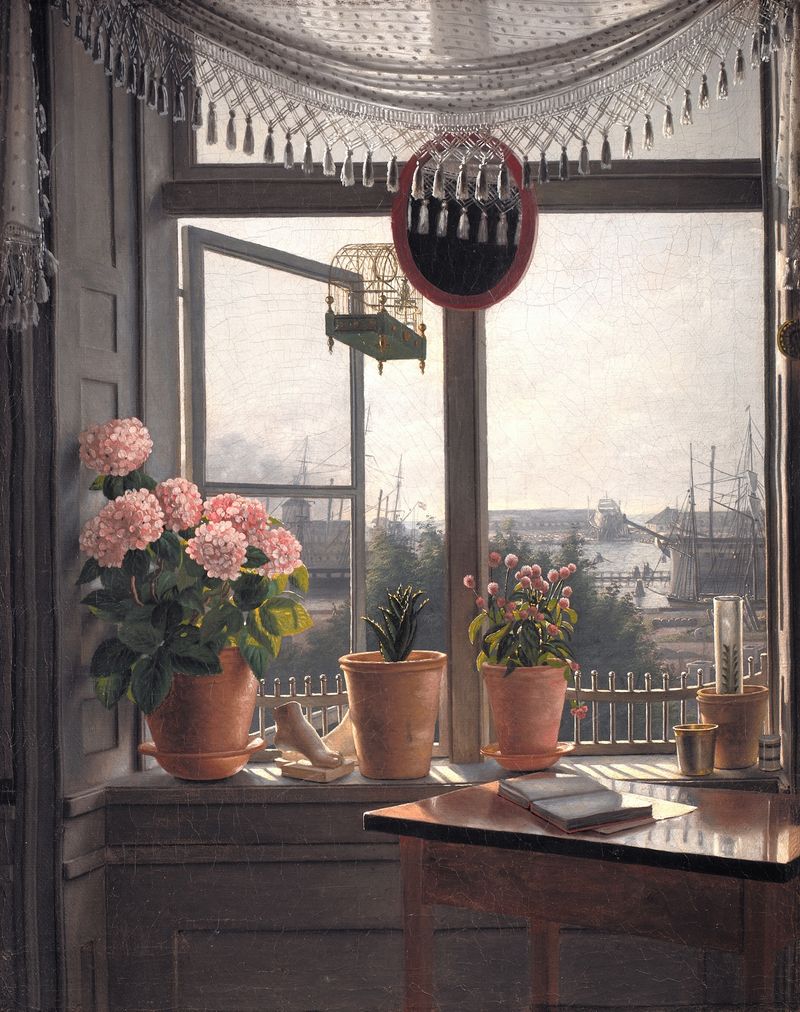 Vista del paisaje desde una ventana, óleo sobre lienzo de Martinus Rørbye