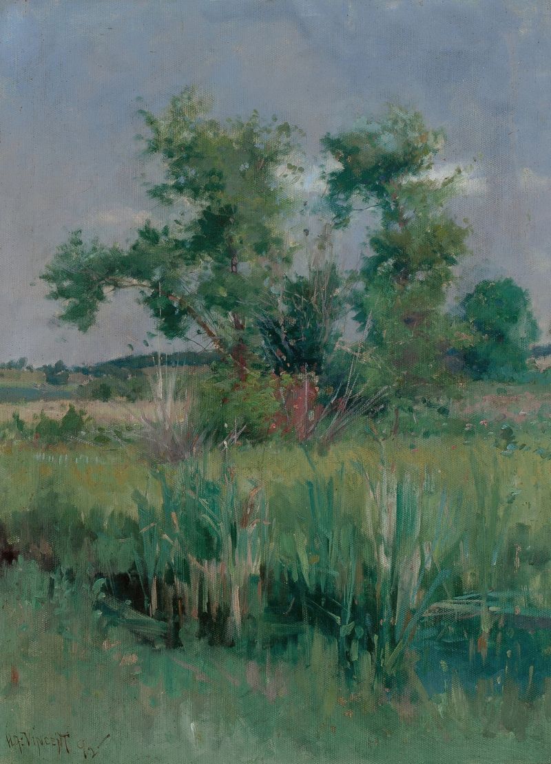 Paisaje impresionista que muestra árboles y un arroyo de Harry Aiken Vincent