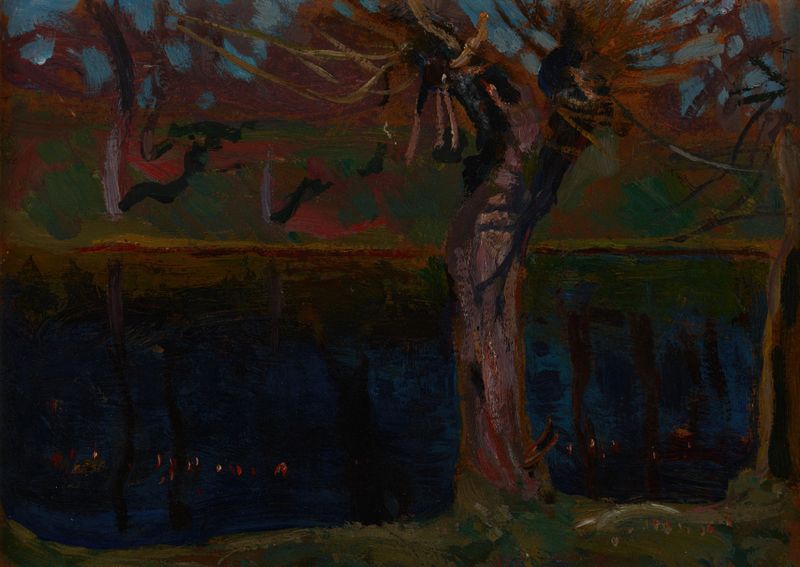 Pond by Jan Stanisławski, impressionism, depicting tranquil water and reflections