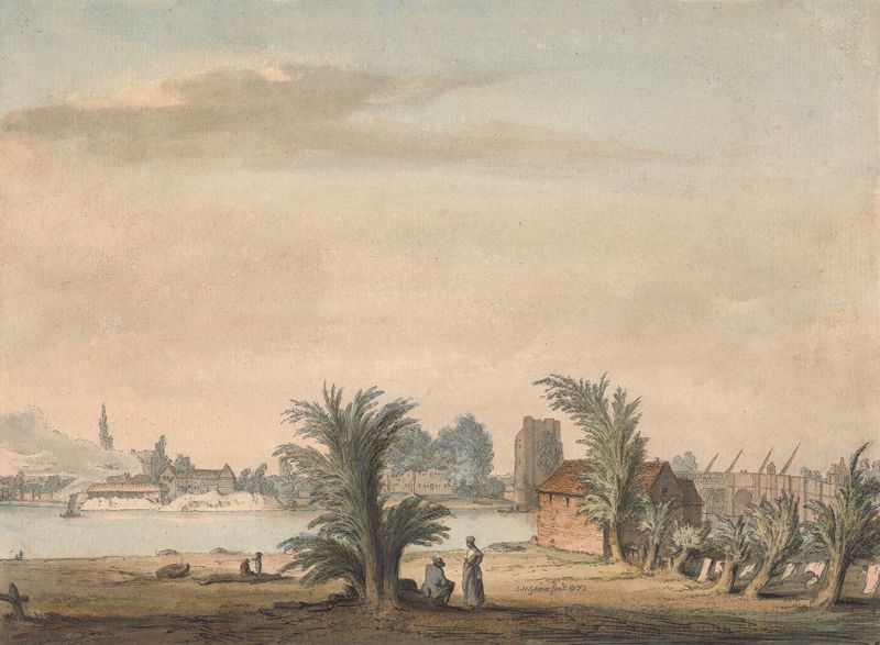 Putney Church and Bridge by Samuel Hieronymus Grimm, oil painting