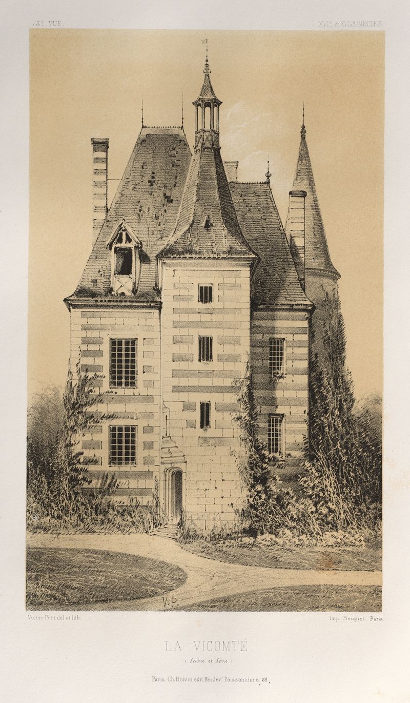 Paisaje de Victor Petit, 1860, que muestra colinas onduladas y un cielo sereno.