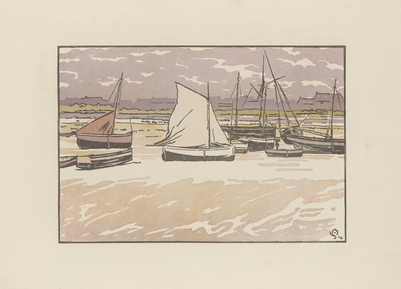 Marine landscape at low tide in Roscoff, oil on canvas by Amédée Joyau