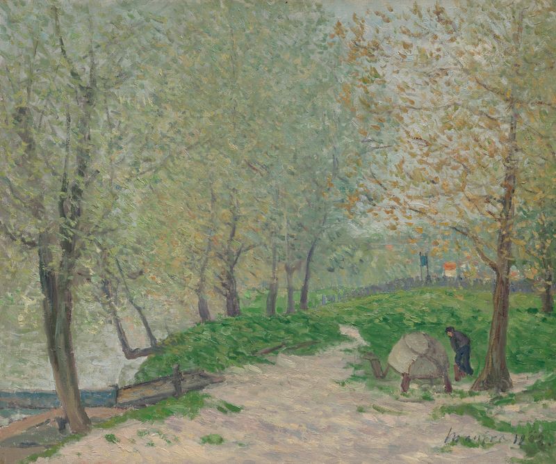 Paisaje impresionista de Maxime Maufra, con tonos de amanecer en pintura al óleo.