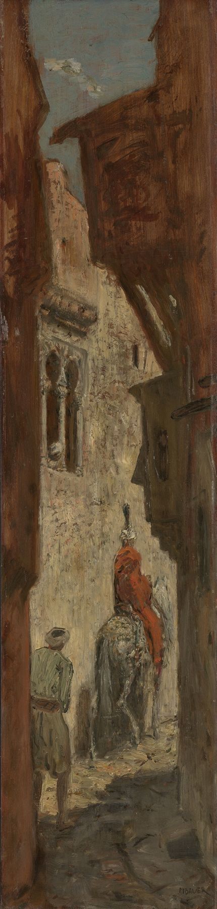 Genre scene depicting a crowded market alley, oil painting by Marius Bauer