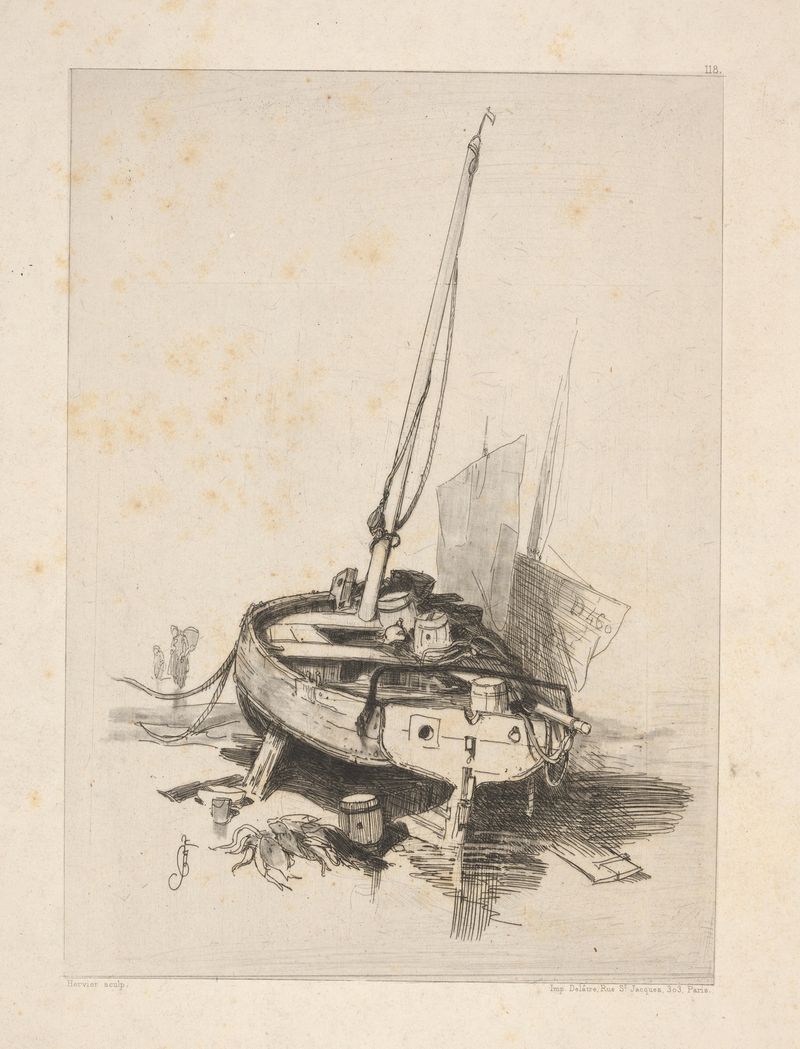 Small boat on water by Louis-Adolphe Hervier, Impressionism