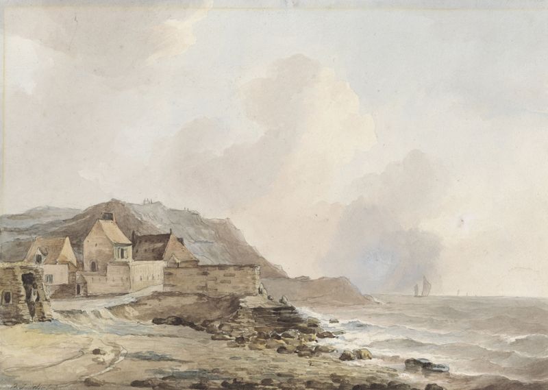 Marine scene of the coast near Boulogne sur Mer by Petrus Johannes Schotel, oil painting