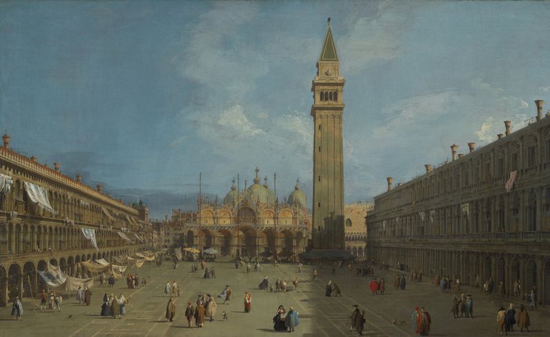 Piazza San Marco by Canaletto, oil on canvas, depicts St. Mark's Basilica in Venice.