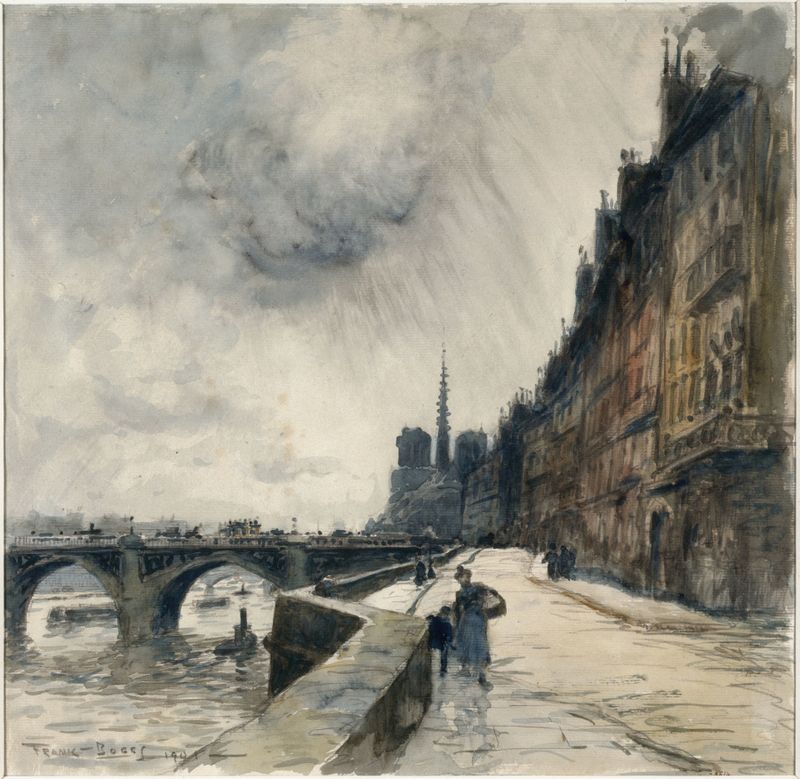 Landscape of Quai de Béthune with Tournelle Bridge, oil painting by Frank Myers Boggs