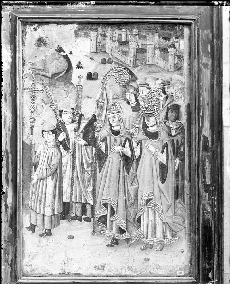 Tempera sobre painel representando a dedicação de uma igreja a São Miguel por um artista não identificado