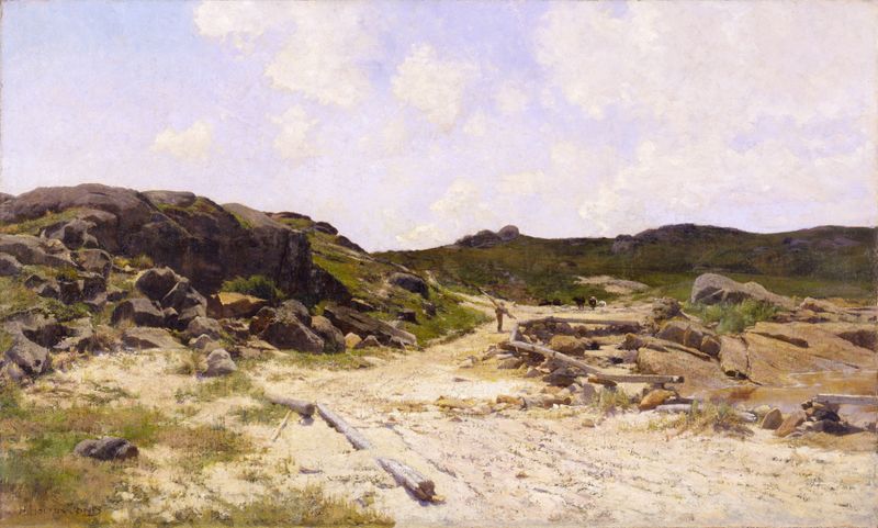Lighthouse Beach, Annisquam by Hugh Bolton Jones, oil painting depicting a tranquil beach scene with clouds and light