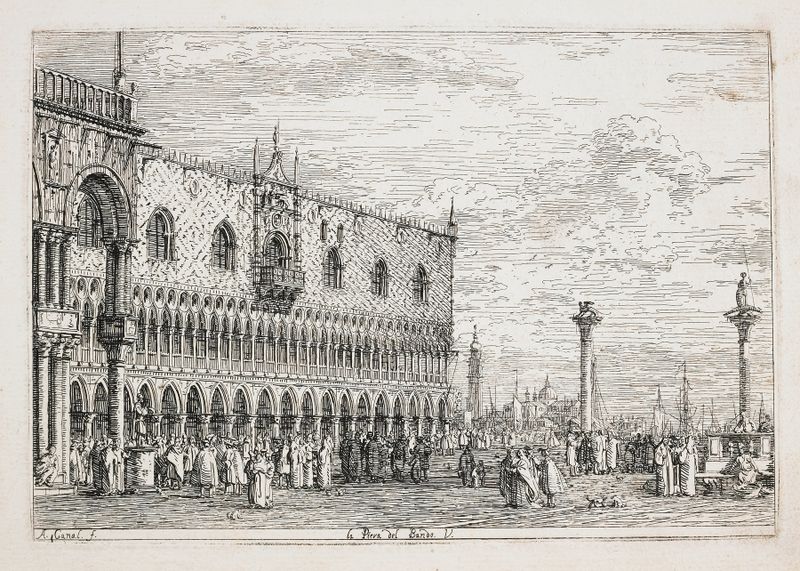 La Piera del Bando, una pintura al óleo rococó de Canaletto que representa un hito en Venecia.