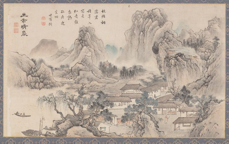 Mountain Market in Clearing Mist, ink on paper by Tani Bunchō, featuring merchants in a misty landscape.