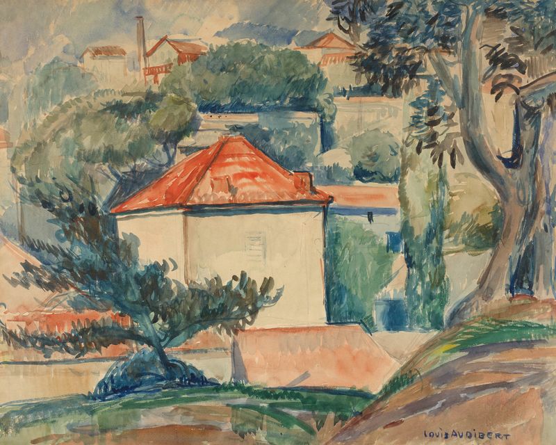 Vue de l’Estaque de Louis Audibert, óleo sobre tela que retrata uma paisagem serena.