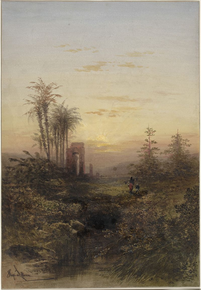 Sunset in an Oriental Landscape by Gabriel Hippolyte Lebas, oil painting