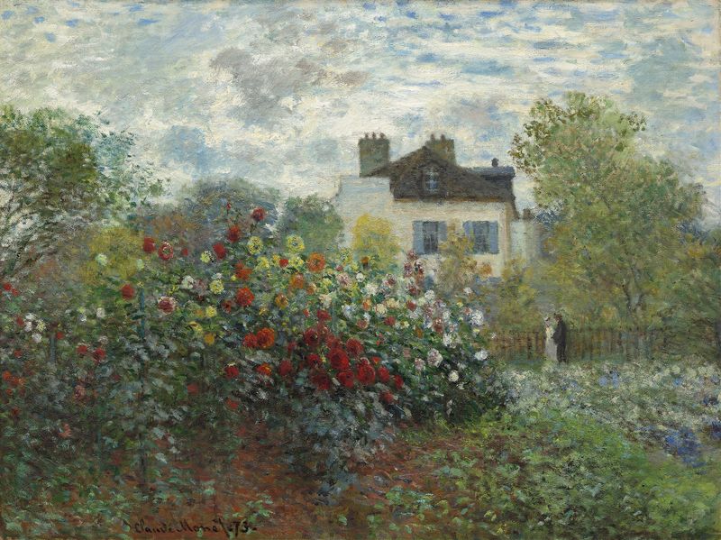 El Jardín del Artista en Argenteuil óleo de Claude Monet, con un jardín de dalias.