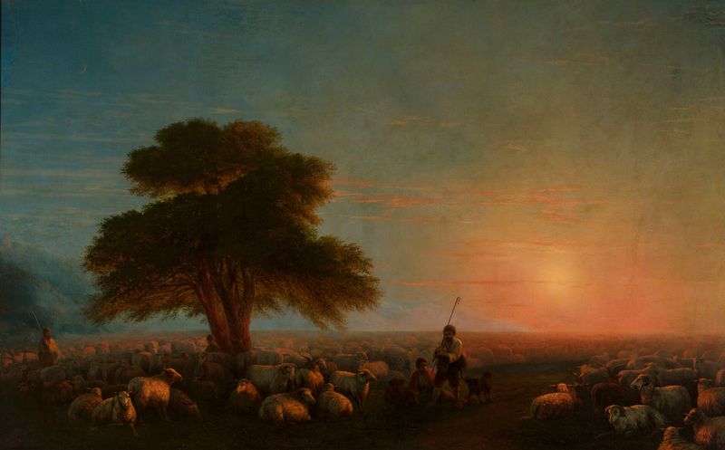 Shepherds with a flock of sheep, óleo de Ivan Aivazovsky