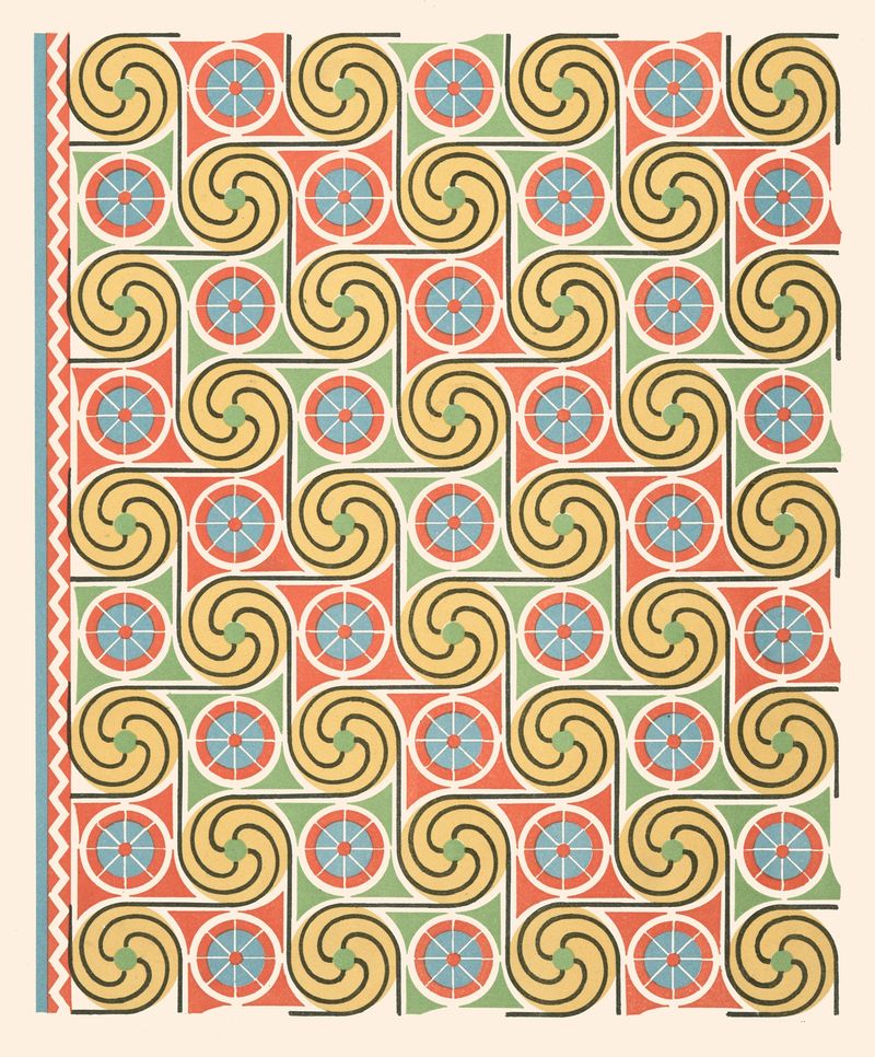 Obra abstracta de Gustave Jéquier, con patrones geométricos y colores apagados.