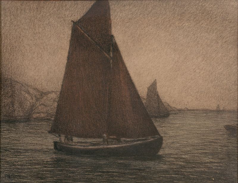 Net Fishing Boats by Karl Nordström, oil on canvas showing fishing boats in turbulent sea