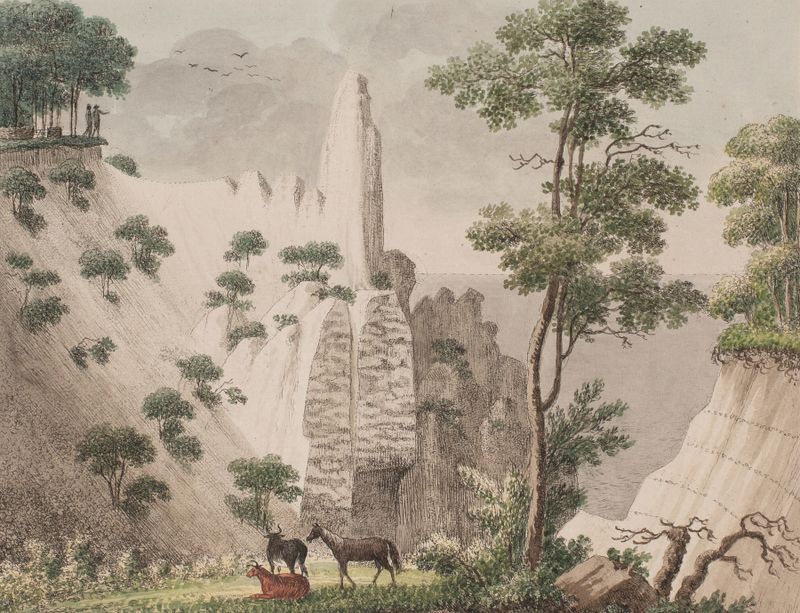 Landscape of chalk cliffs by Søren L. Lange, oil on canvas