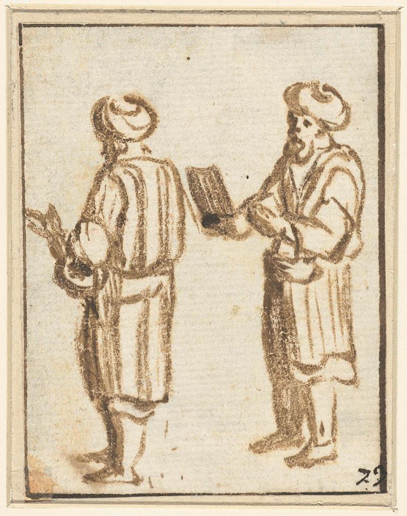 Two standing men with turbans, oil on copper by Adam Elsheimer