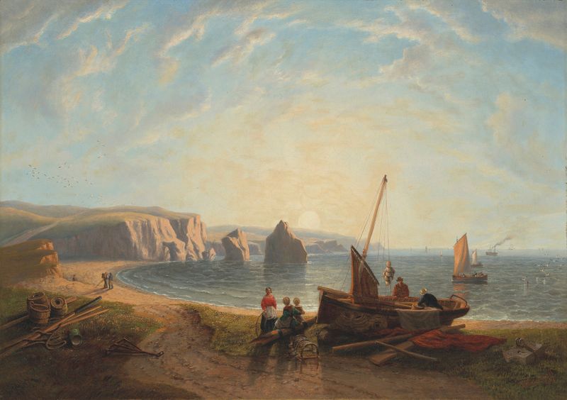 Fishermen unloading their catch in Freshwater Bay, oil on canvas by John Wilson Carmichael