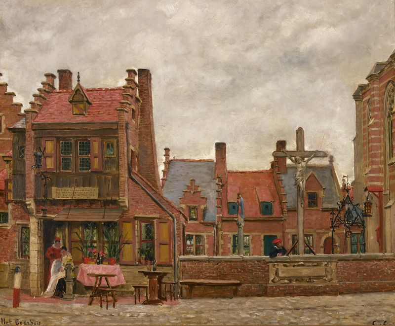 Landscape featuring a dilapidated house by Constant Cap, oil painting