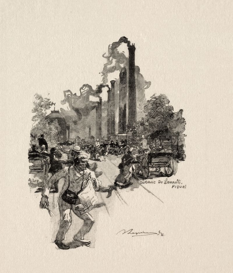 Avenue Lamotte-Piquet, grabado de Auguste Louis Lepère mostrando una calle con luz cálida.