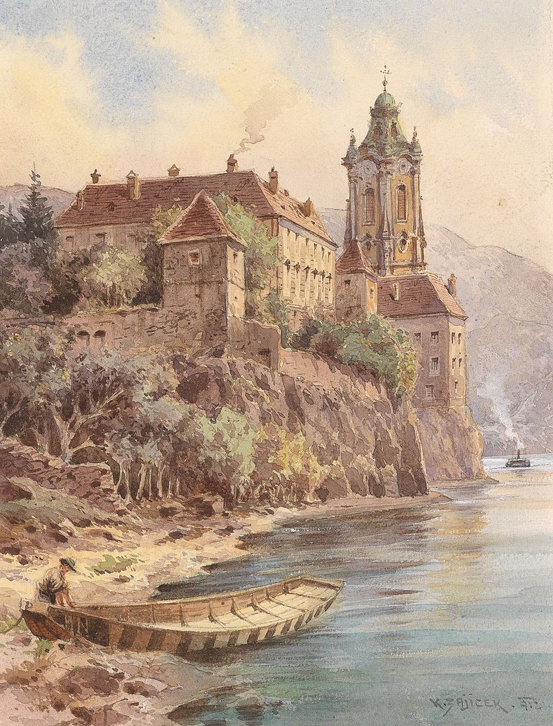 Paisagem de Dürnstein por Carl Wenzel Zajicek, óleo sobre tela