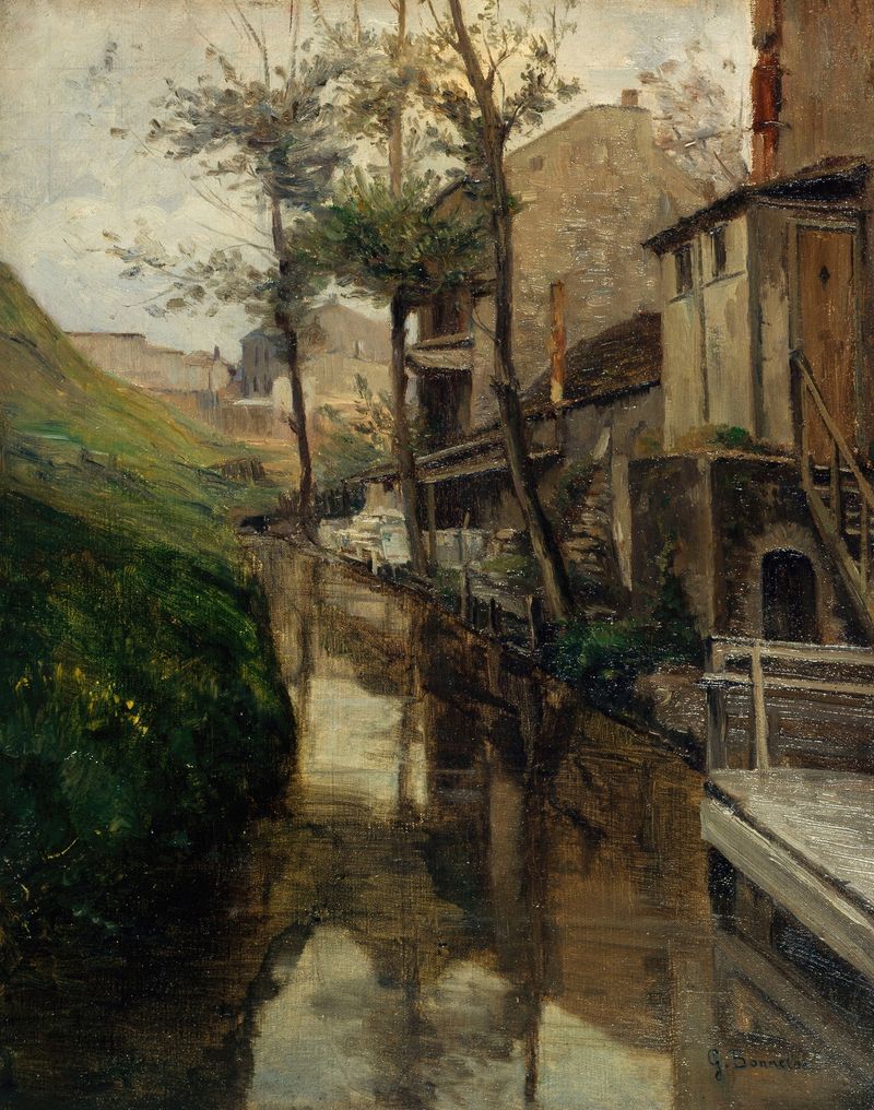 Paisagem com um rio de Germain Eugène Bonneton, pintura a óleo