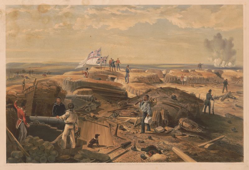 Cena histórica de uma fortificação por William Simpson, 1855