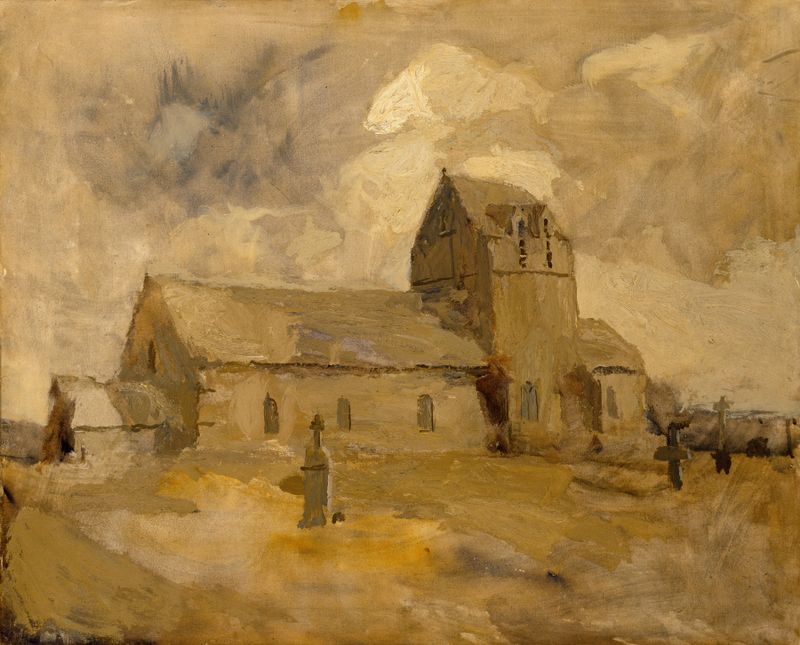 Village Church and Cemetery, Brittany by Frank Edwin Scott, realism, landscape