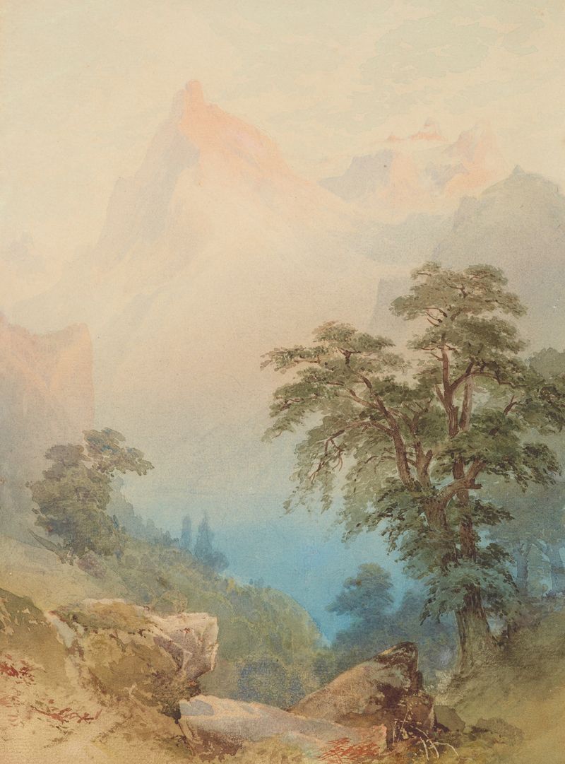 Paisagem dos Alpes por Nicholas Chevalier, pintura a óleo