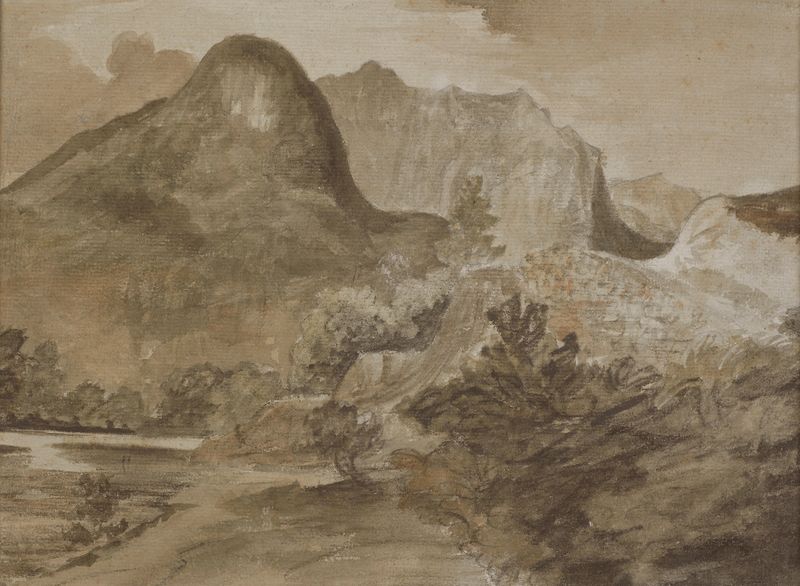 Castle Crag, Borrowdale de John Constable, pintura a óleo de uma paisagem montanhosa.