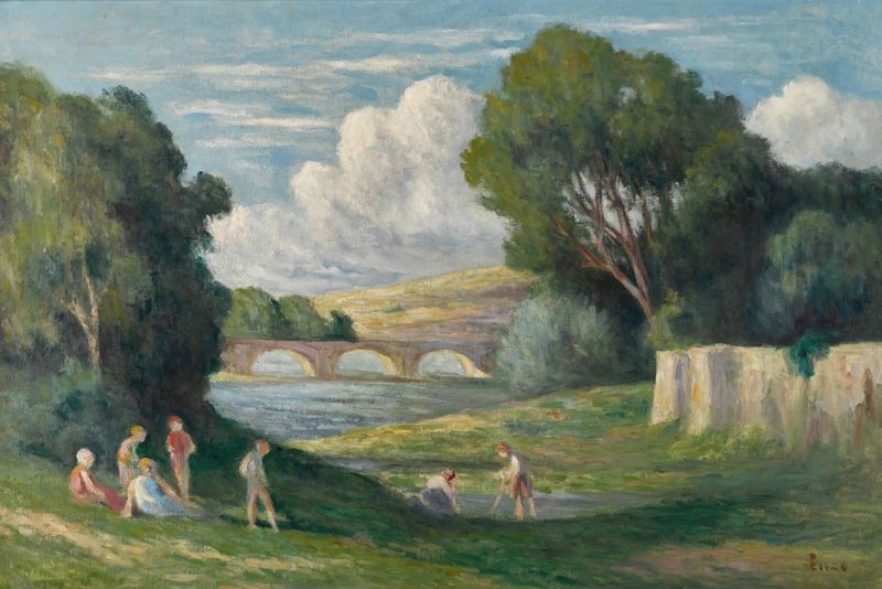 Baños en el Sena en una pintura al óleo de Maximilien Luce