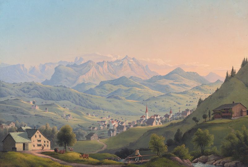 Paisaje de suaves colinas en óleo sobre lienzo por Konrad Corradi