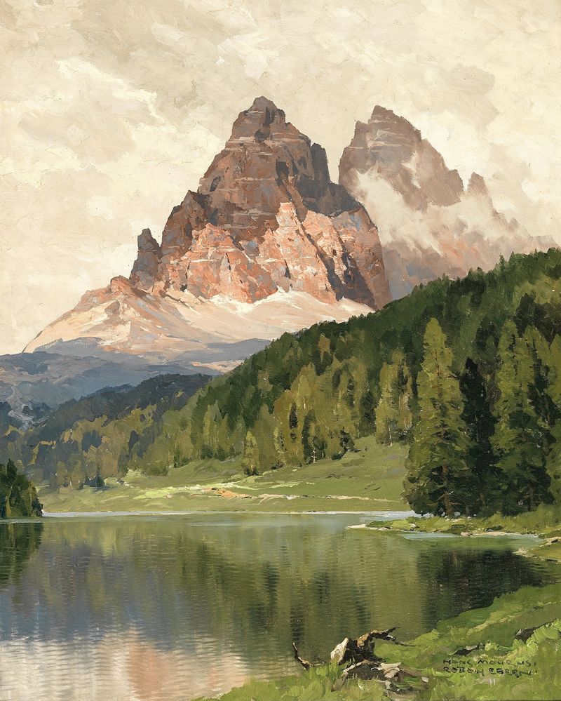 Lake Misurina with Tre Cime di Lavaredo, oil on canvas by Hans Maurus