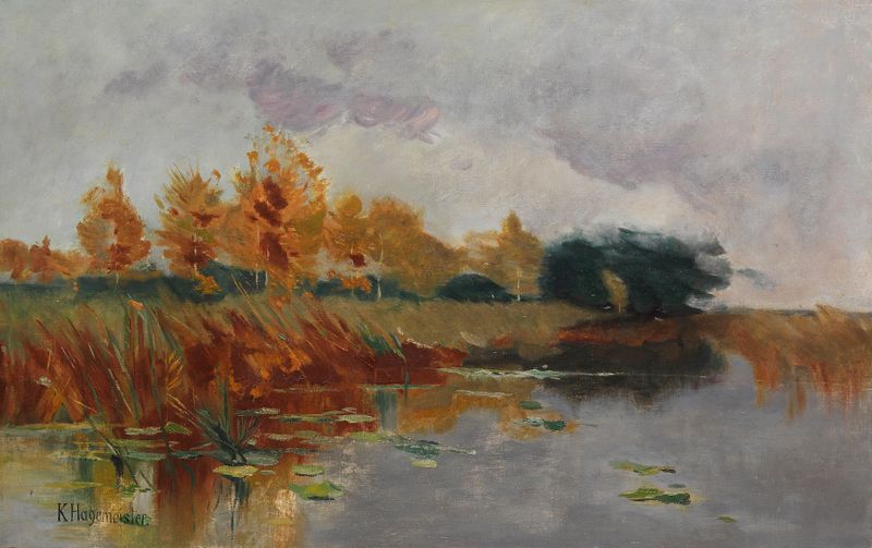 Impressionist landscape of a serene lake scene by Karl Hagemeister