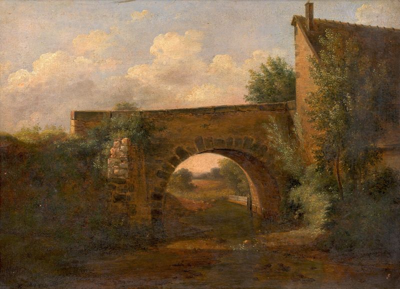Paysage au pont by Alexandre Pau de Saint-Martin, landscape depicting a bridge over a river.