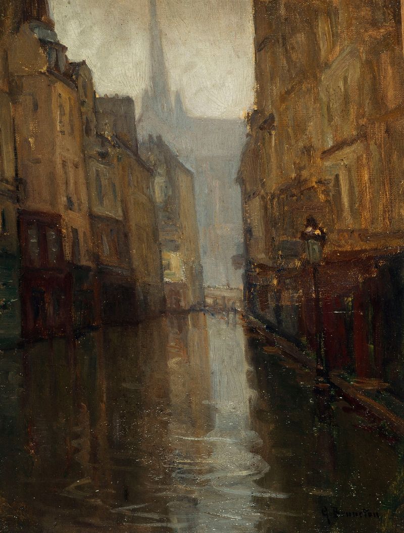 La rue du Haut-Pavé vers le quai de Montebello, oil on canvas by Germain Eugène Bonneton