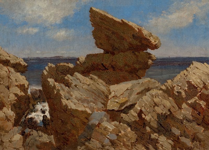 Rocky Cove with Balancing Rock, pintura a óleo de John Bradley Hudson