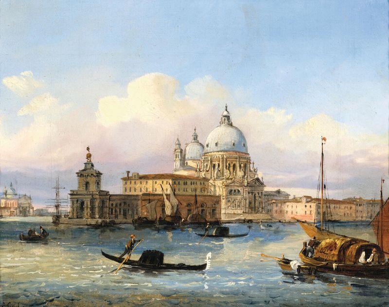 Venice landscape with Santa Maria della Salute, oil on canvas by Carlo Grubas