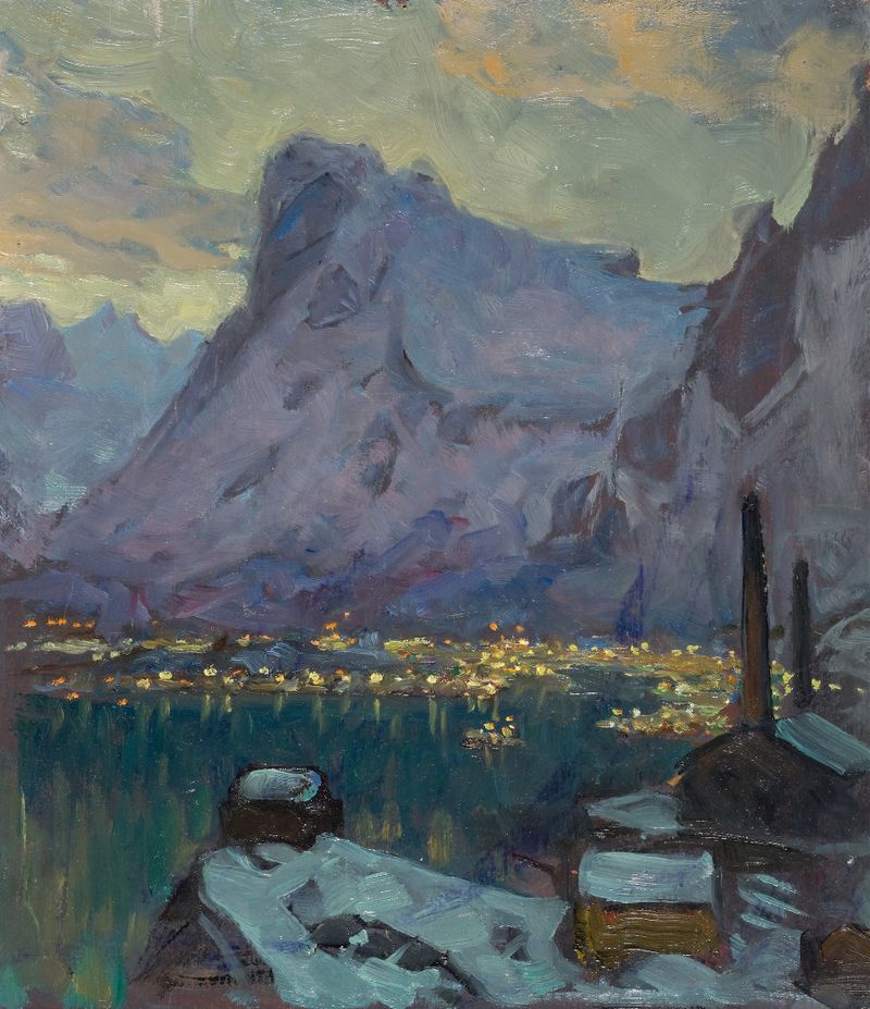 Svolvaer Harbour at the Height of the Fishing Season, oil on canvas by Anna Boberg