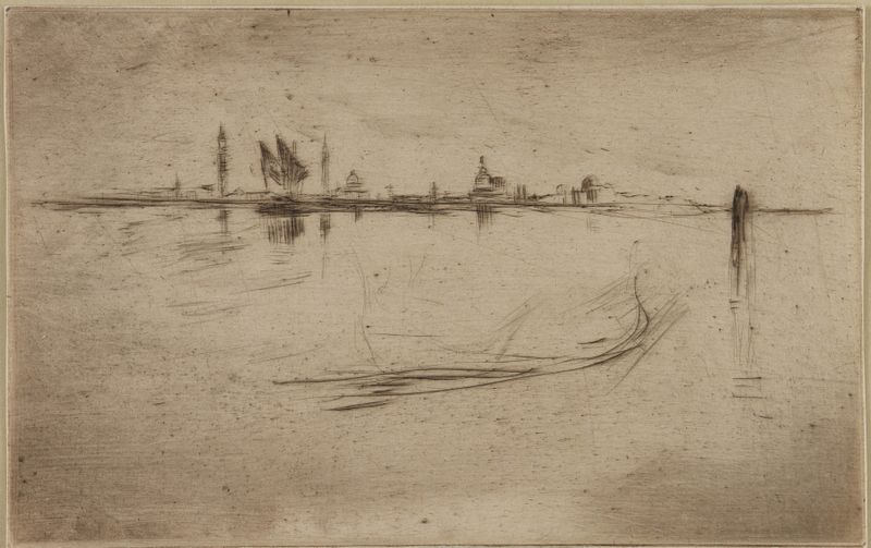 Pintura a óleo de James Abbott McNeill Whistler retratando uma cena marinha serena ao crepúsculo.