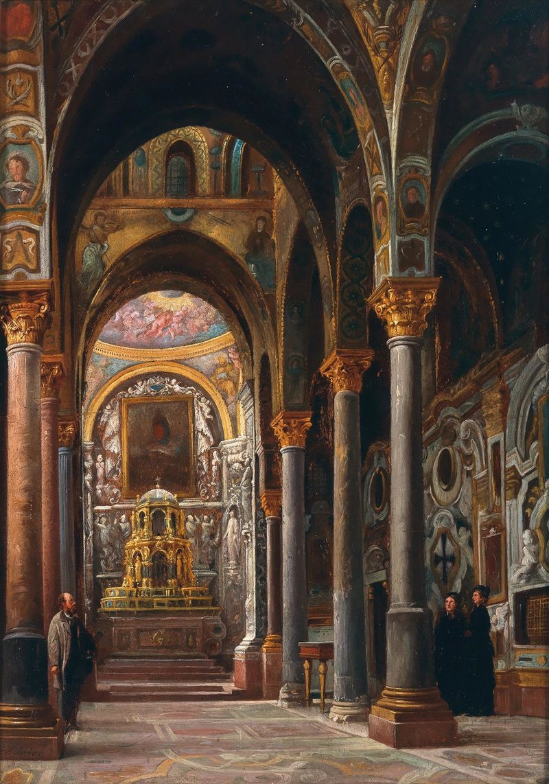 Arquitetura da Igreja de Santa Maria dell’Ammiraglio por Pierre Edouard Frère, meio desconhecido