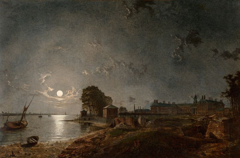 The Royal Hospital, Chelsea by Henry Pether, oil on canvas, depicting architecture and figures in a serene landscape.