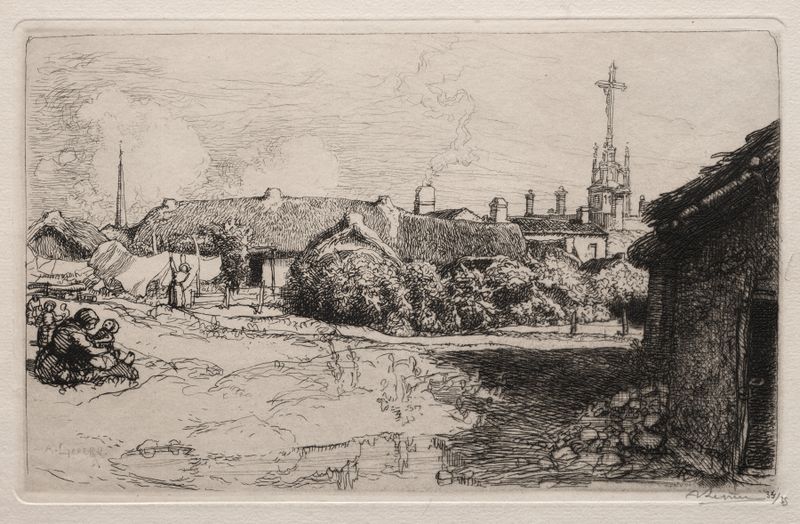 Paisaje que representa el calvario al atardecer por Auguste Louis Lepère, 1909