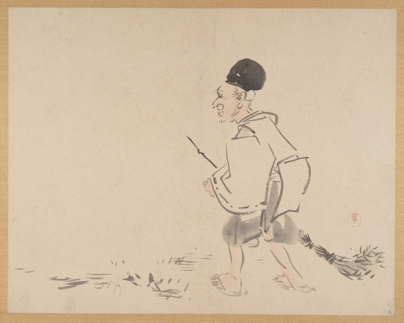 Aquarela figurativa em papel de Shibata Zeshin com trabalho de pincel intricado e profundidade