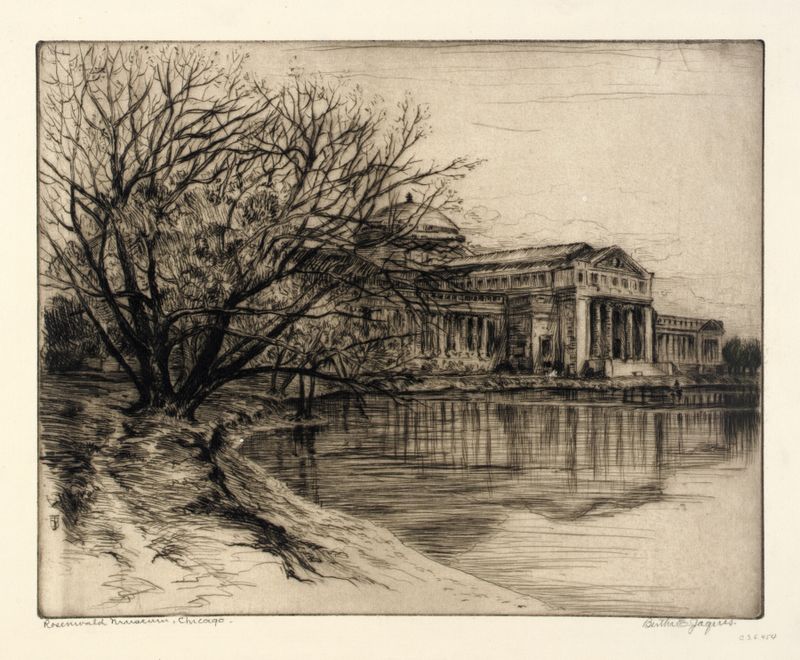 Escena interior del Museo Rosenwald de Bertha Jaques, pintura al óleo