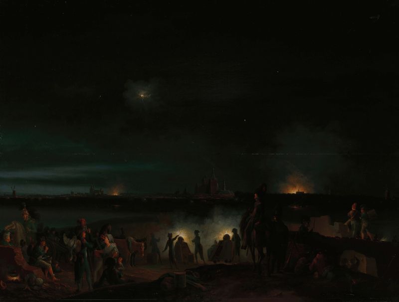 Cena histórica de caos e fumaça de Josephus Augustus Knip, pintura a óleo